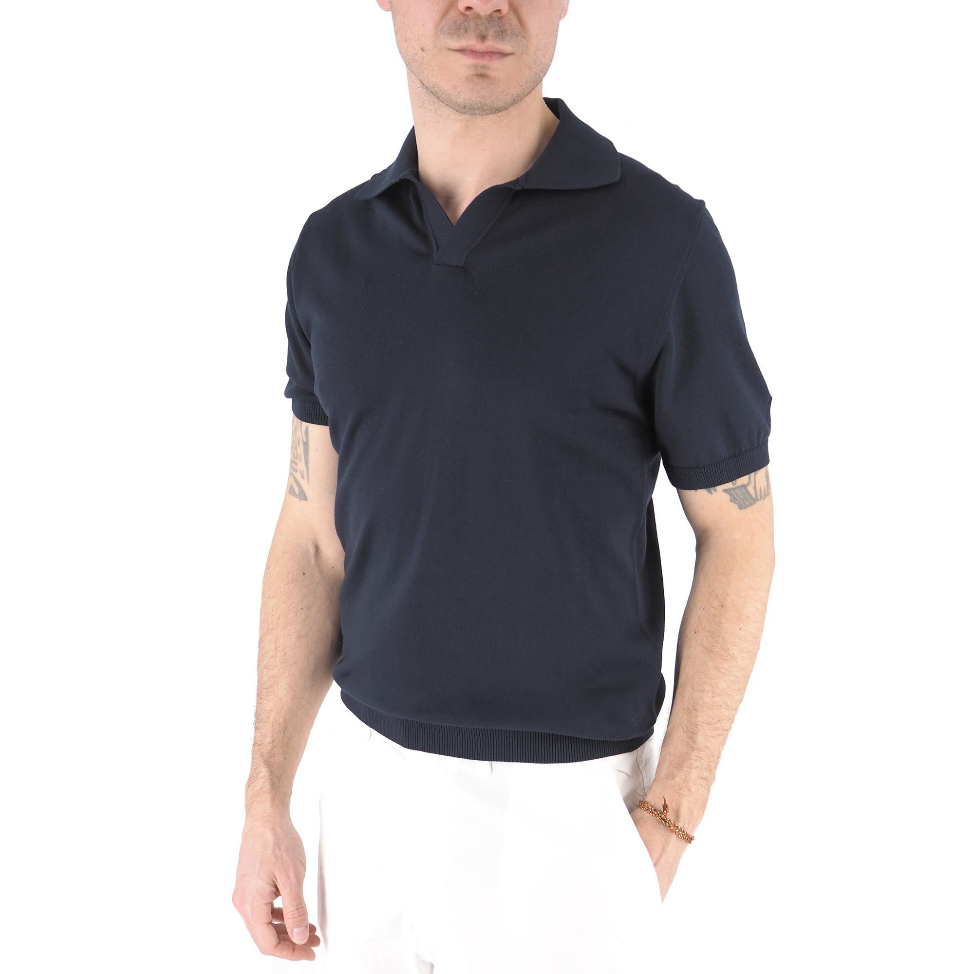 Devid Label Alassio - Polo in Maglia - Cotone Premium, Blu Navy – dettaglio prodotto 4 – Master SKU DL_ALASSIO MT25110 BLUNAVY