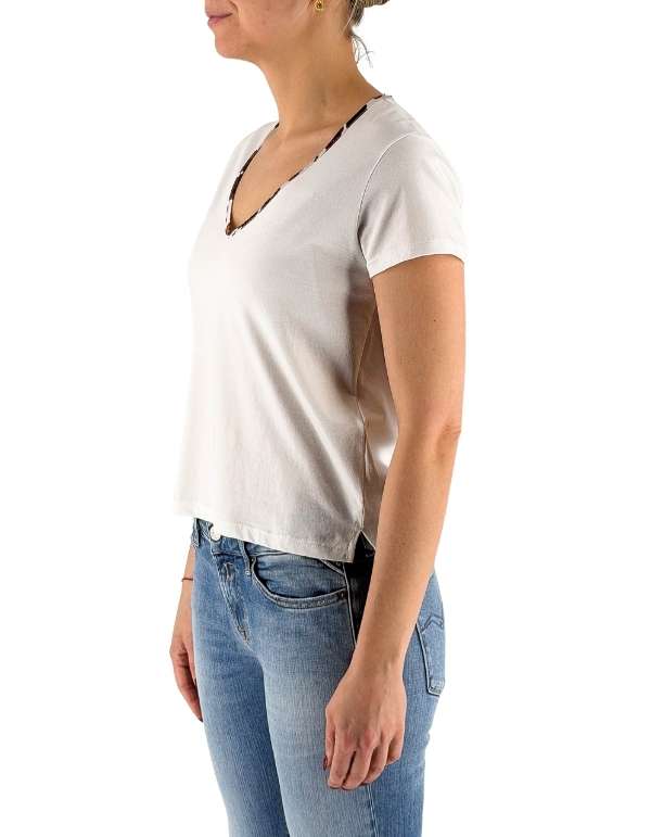 Devid Label Austin - T-shirt Scollo V - Cow Print, Bianco – dettaglio prodotto 5 – Master SKU DL_V COLLAR COW BIANCO