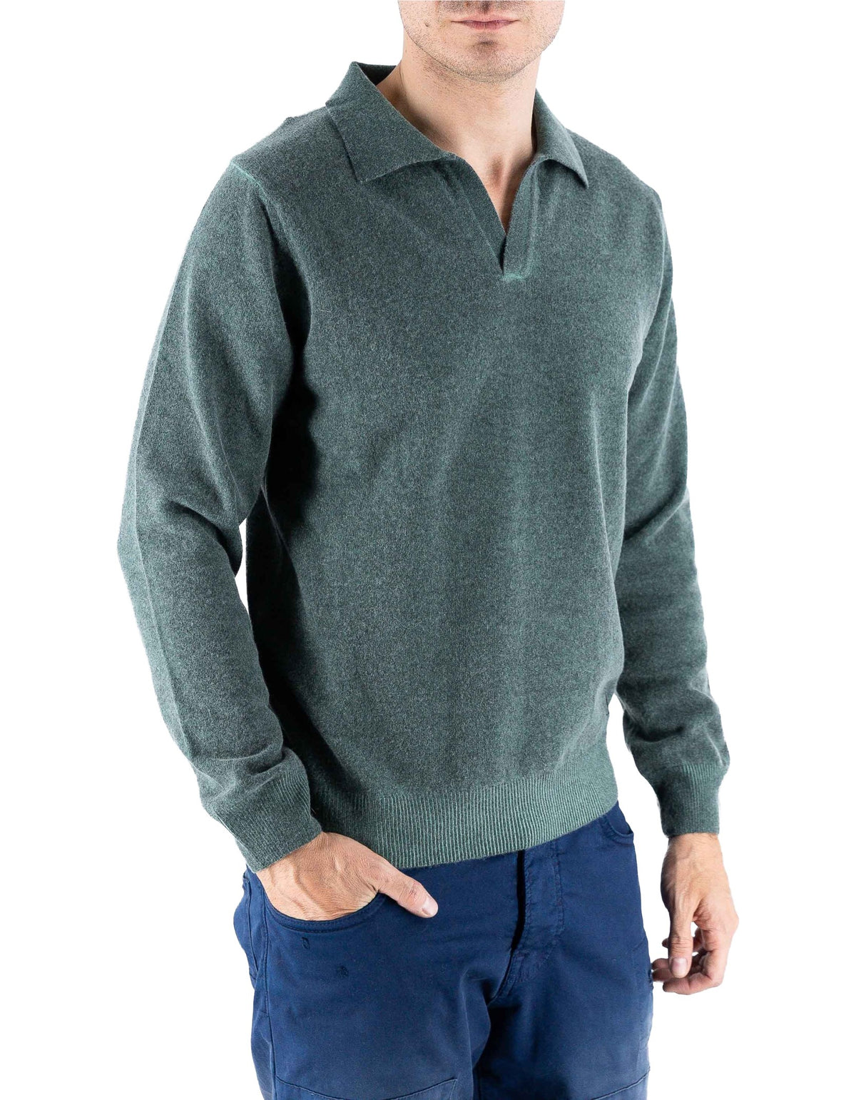 Devid Label Copenaghen - Polo in Maglia - Lana Cashmere, Verde – dettaglio prodotto 3 – Master SKU DL_DL015_22824_VERDE_SCURO