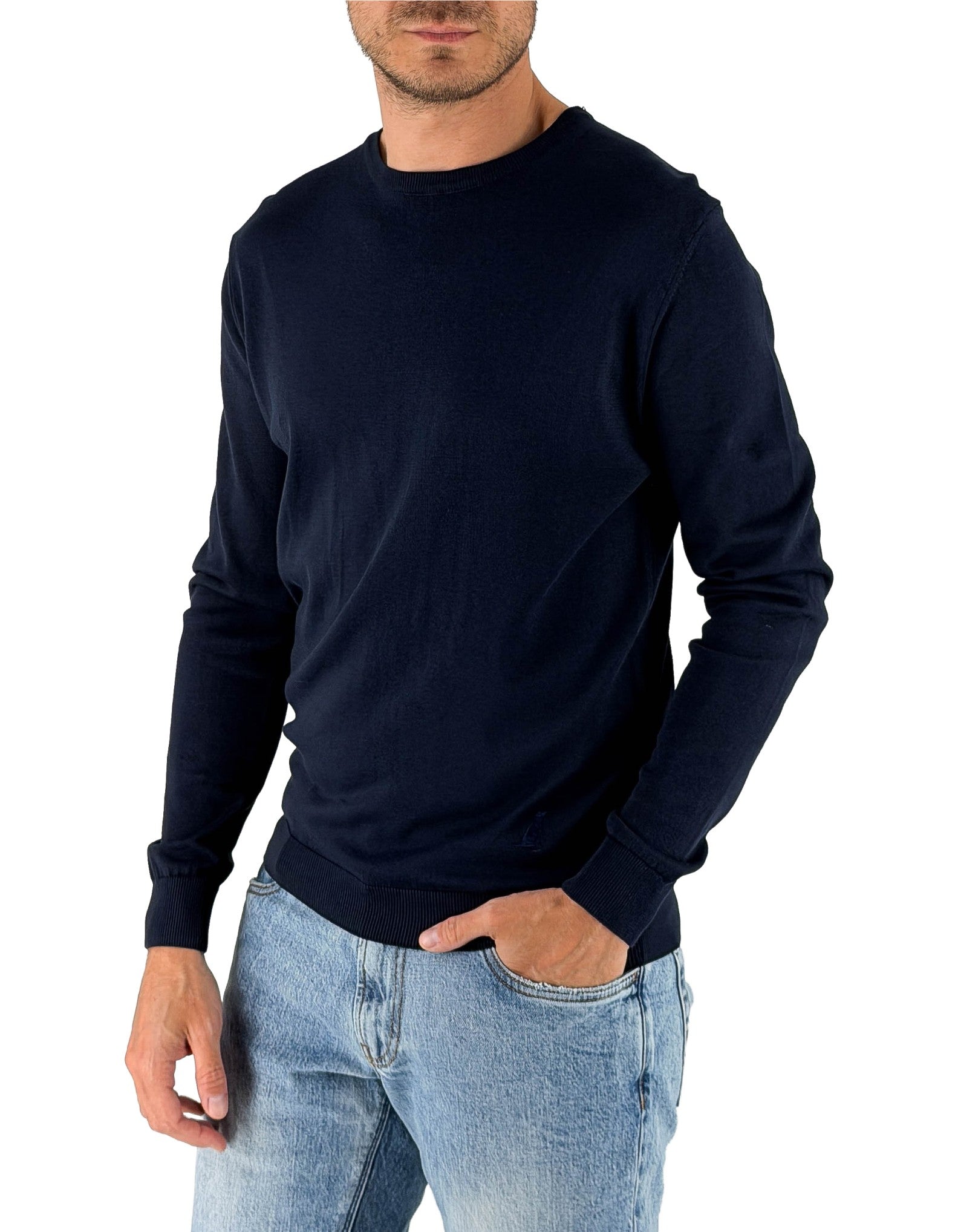 Devid Label Corniglia - Maglia Girocollo Manica Lunga - Cotone Premium, Blu Navy – vista principale – Master SKU DL_CORNIGLIA MT25122 BLUNAVY