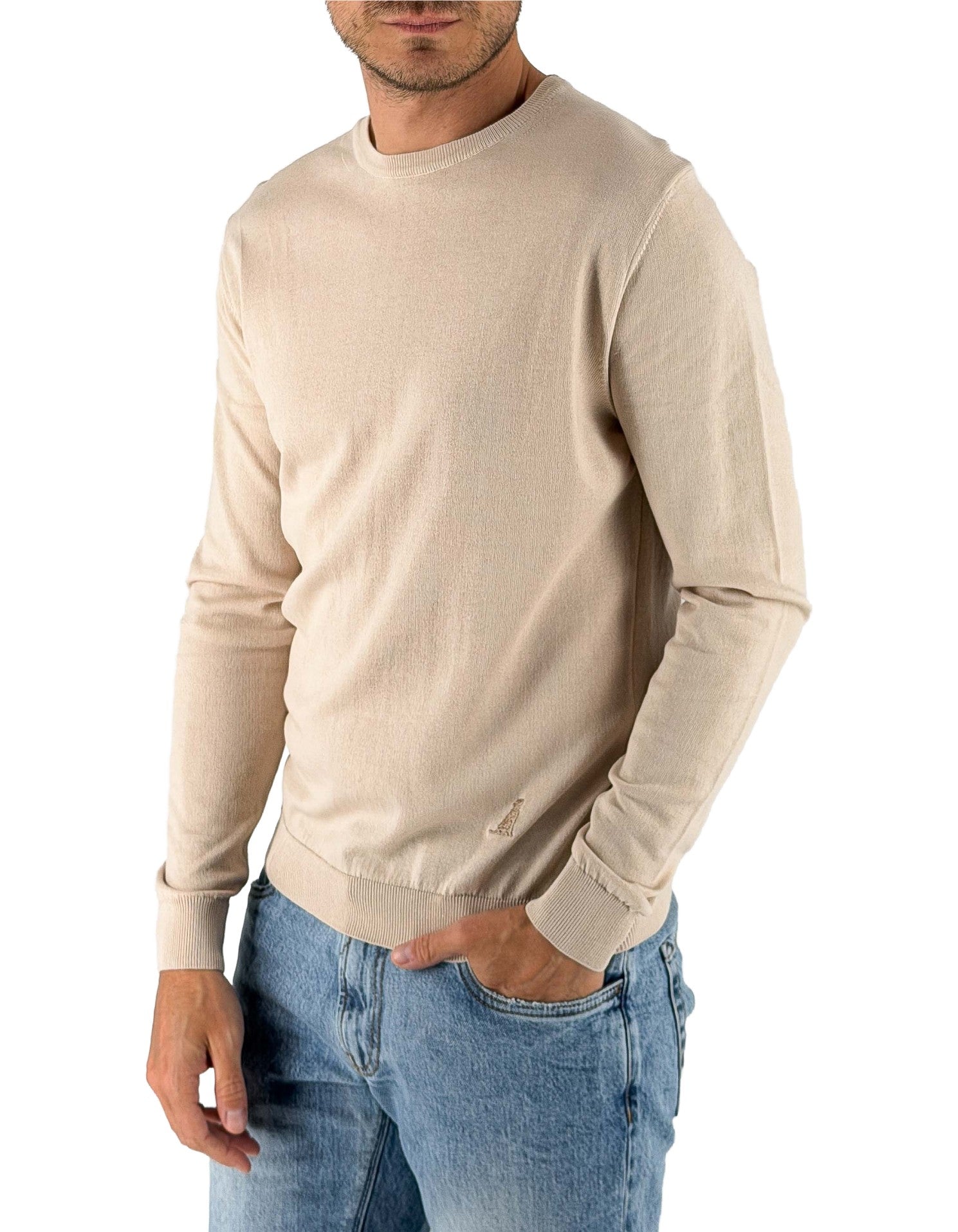 Devid Label Corniglia - Maglia Girocollo Manica Lunga - Cotone Premium, Sabbia – vista principale – Master SKU DL_CORNIGLIA MT25122 SABBIA