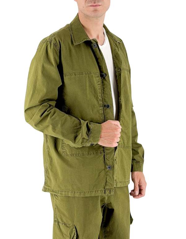 Devid Label Dundee - Overshirt in Gabardina - Essential, Verde – vista principale – Master SKU DL_OVERSHIRT ESSC06 VERDE