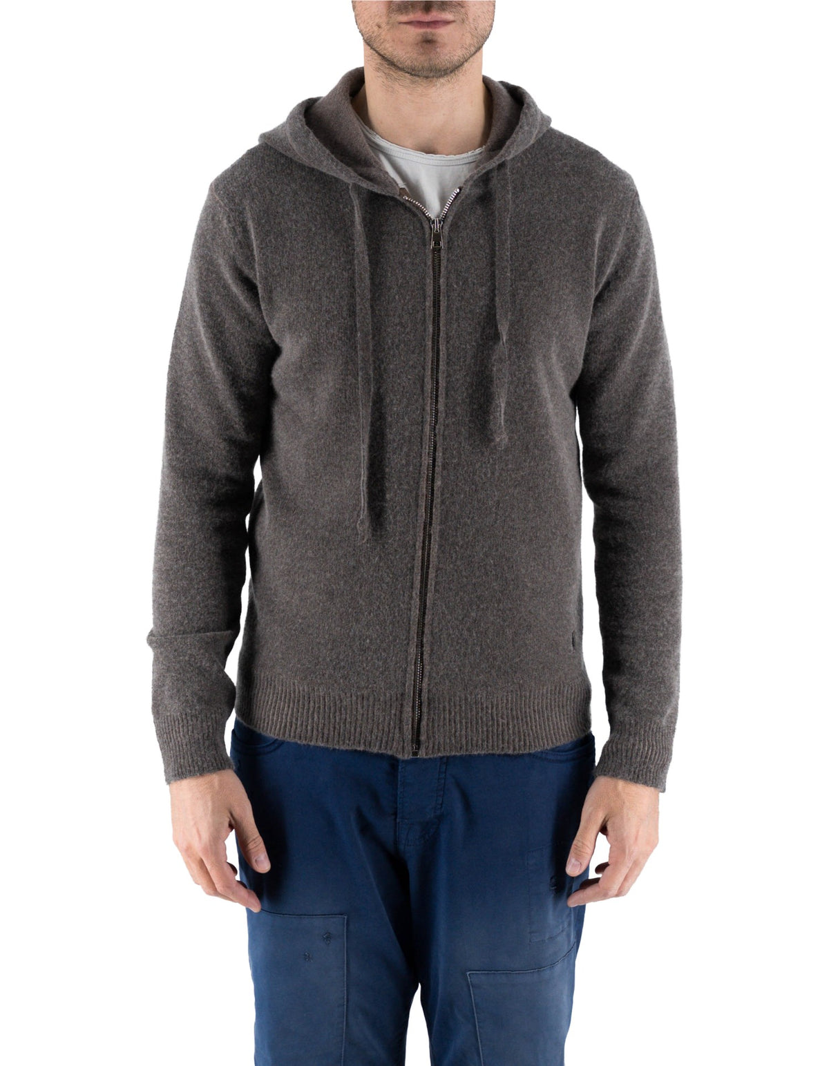 Devid Label Goteborg - Maglia Zip con Cappuccio - Lana Cashmere, Moro – dettaglio prodotto 5 – Master SKU DL_DL010_MORO