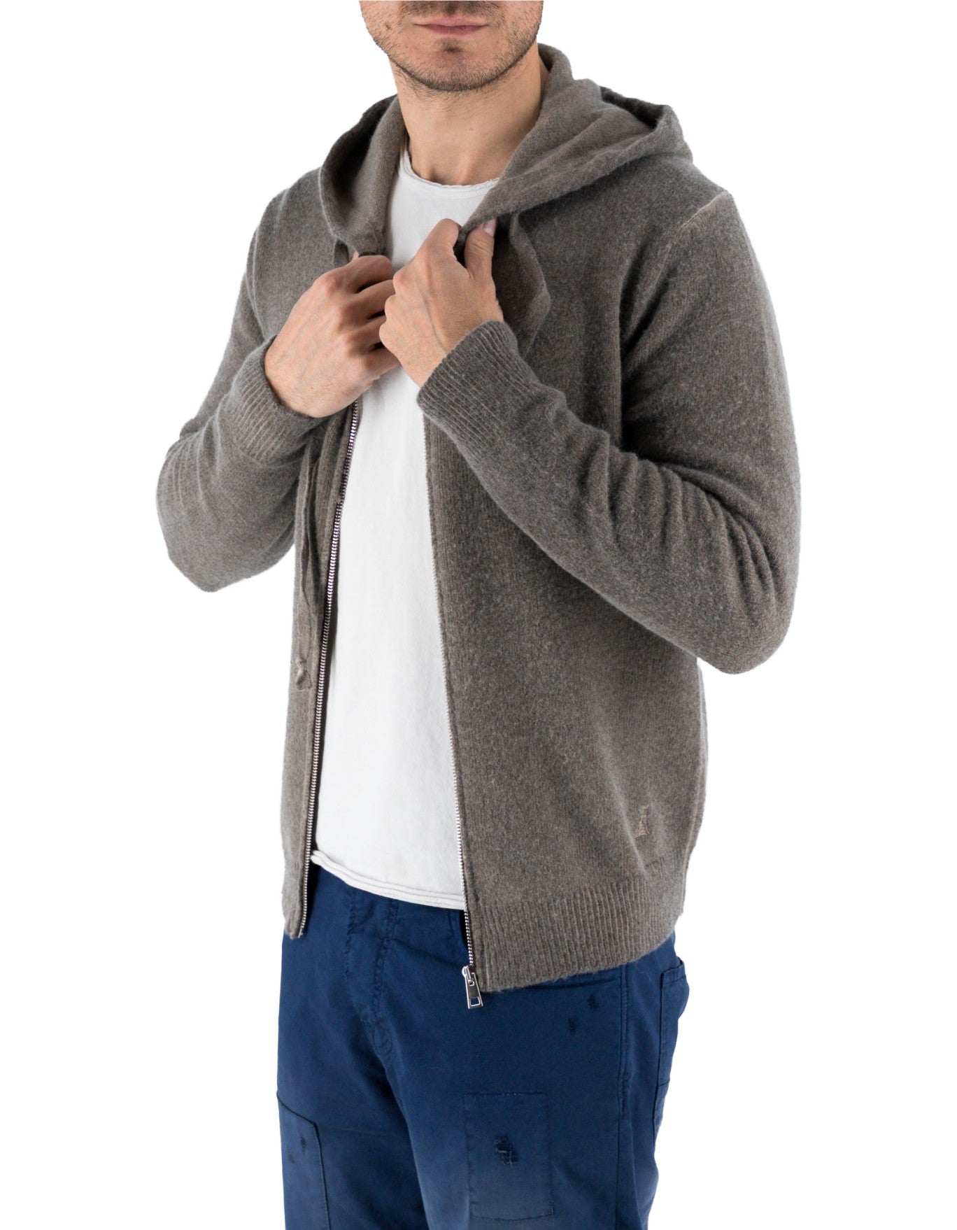 Devid Label Goteborg - Maglia Zip con Cappuccio - Lana Cashmere, Tortora – vista principale – Master SKU DL_DL010_TORTORA