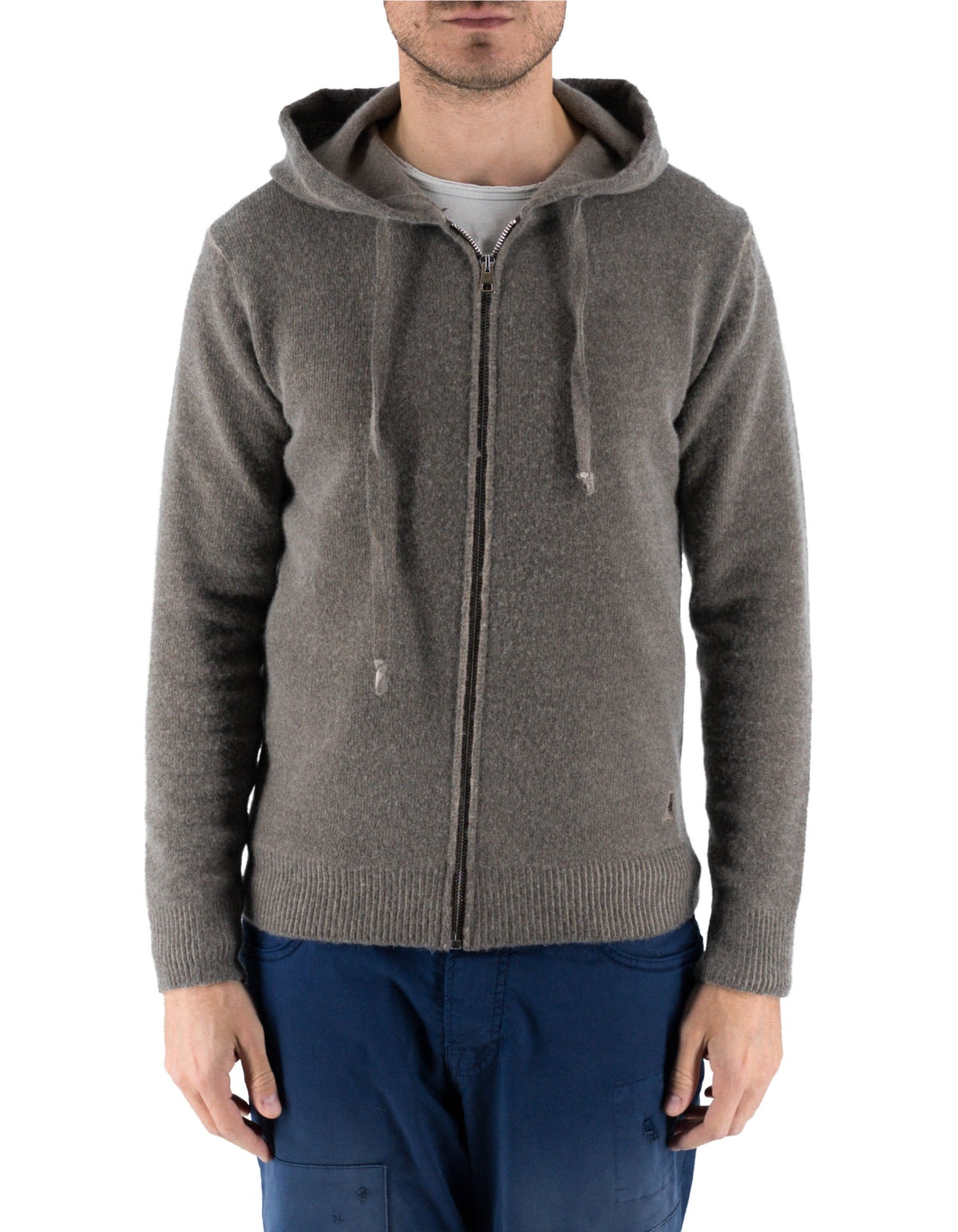 Devid Label Goteborg - Maglia Zip con Cappuccio - Lana Cashmere, Tortora – dettaglio prodotto 4 – Master SKU DL_DL010_TORTORA