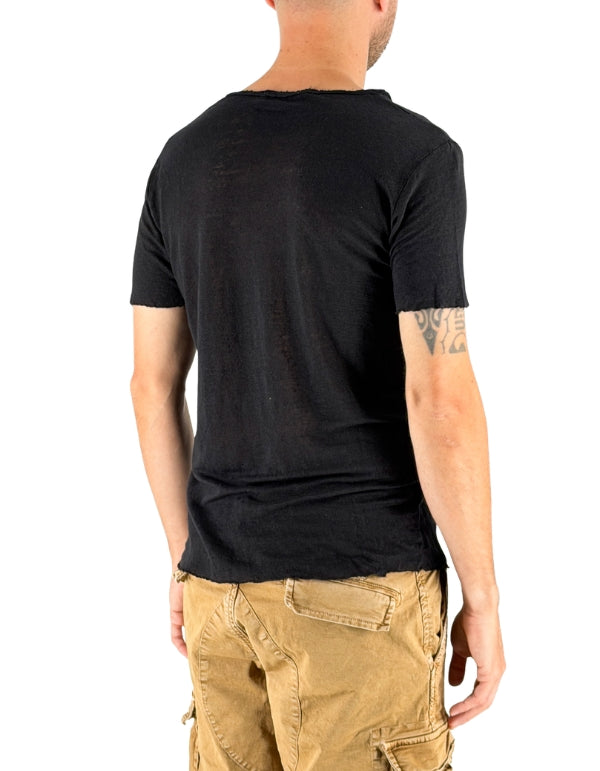 Devid Label Granada - T-shirt in Puro Lino - Premium, Nero – dettaglio prodotto 3 – Master SKU DL_GRANADA NERO