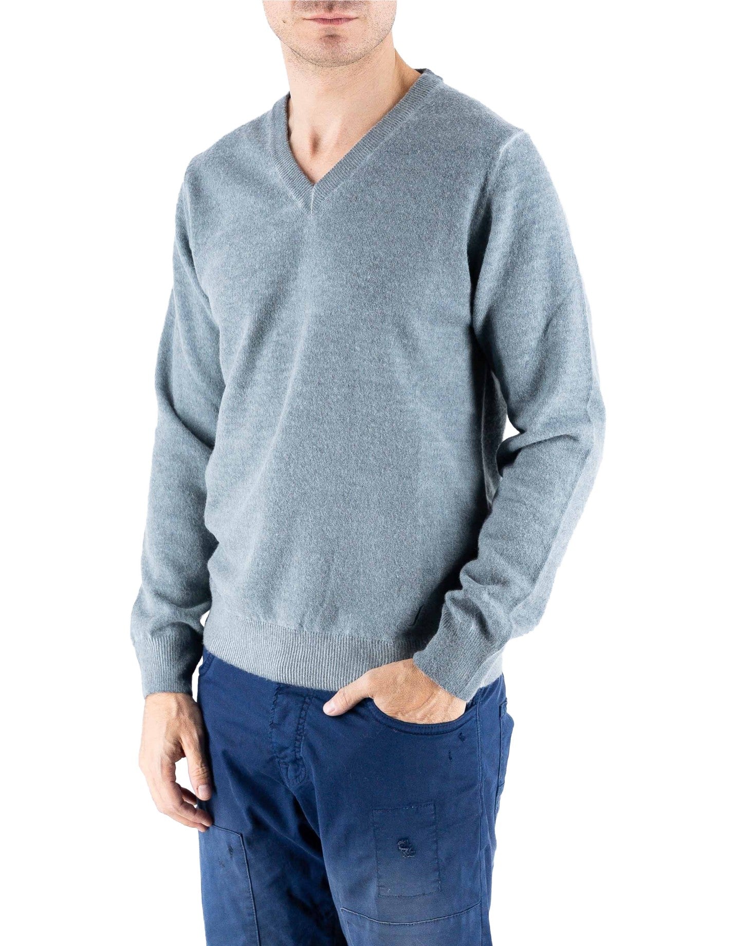 Devid Label Helsinki - Maglia Scollo V - Lana Cashmere, Blu – dettaglio prodotto 2 – Master SKU DL_DL011_22817_GRIGIO_BLU