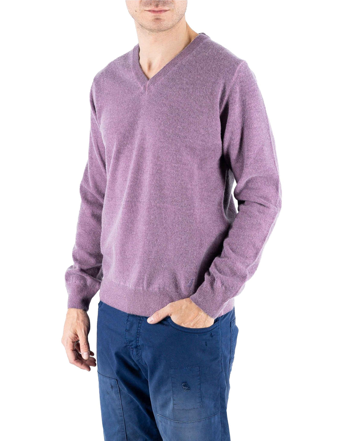 Devid Label Helsinki - Maglia Scollo V - Lana Cashmere, Viola – dettaglio prodotto 3 – Master SKU DL_DL011_22805_POLPA_VIOLA