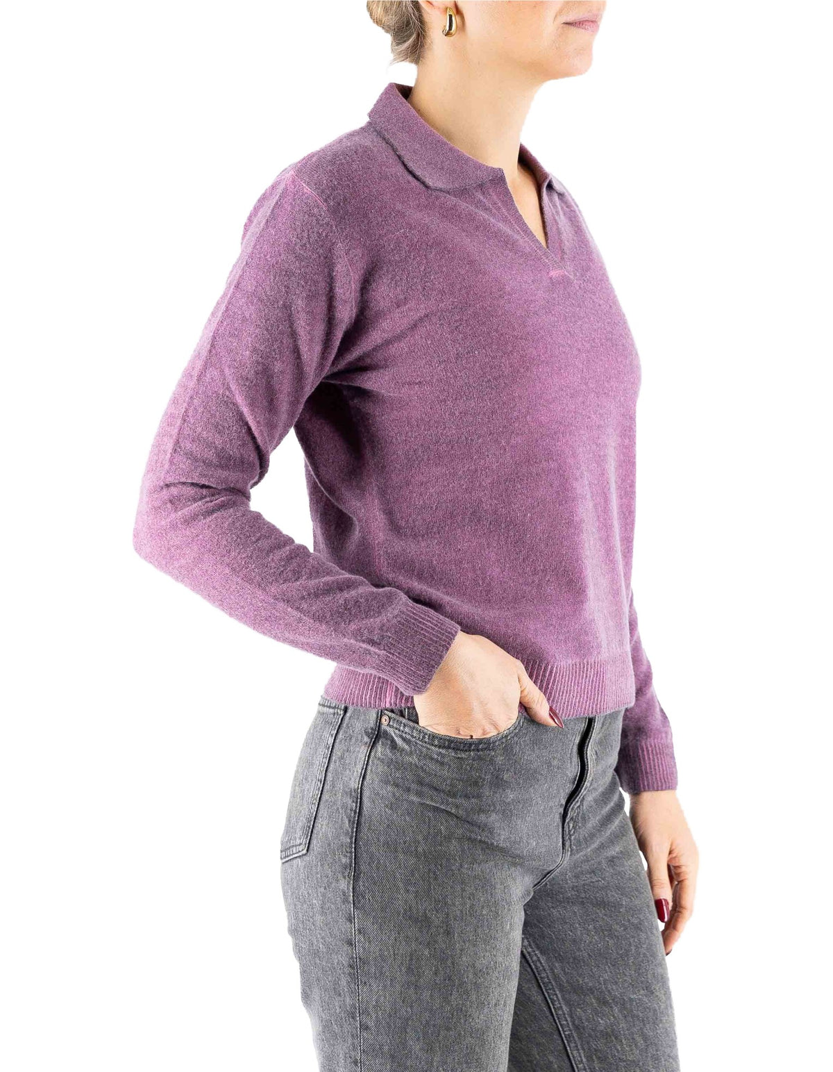 Devid Label Inari - Polo in Maglia - Lana Cashmere, Viola – dettaglio prodotto 3 – Master SKU DL_DL021_22805_POLPA_VIOLA