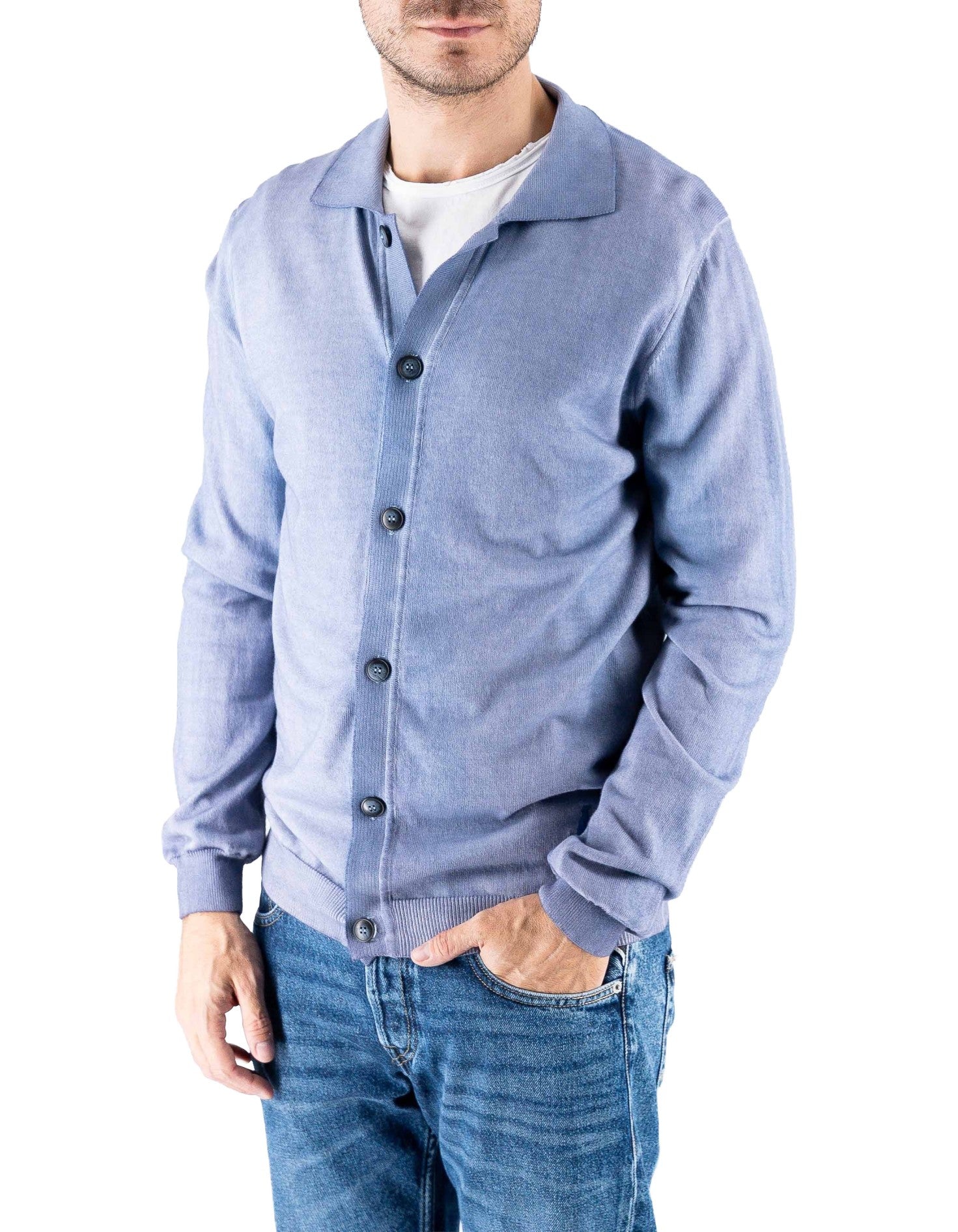 Devid Label Malpasso - Cardigan con Bottoni - Cotone Premium, Avio – vista principale – Master SKU DL_MALPASSO MT25107 AVIO