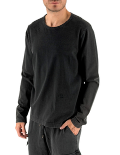 Devid Label Marble - T-shirt Manica Lunga - Destroyed, Nero – vista principale – Master SKU DL_SUPER MARBLE NERO