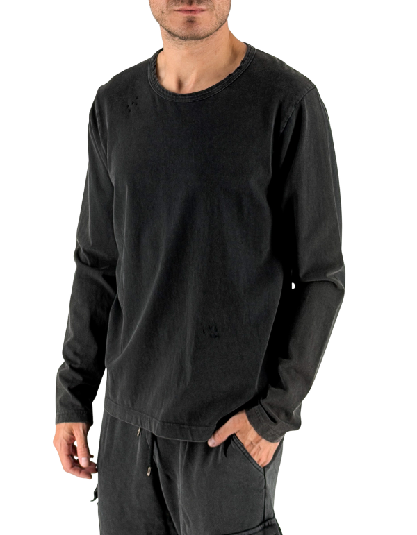 Devid Label Marble - T-shirt Manica Lunga - Destroyed, Nero – vista principale – Master SKU DL_SUPER MARBLE NERO