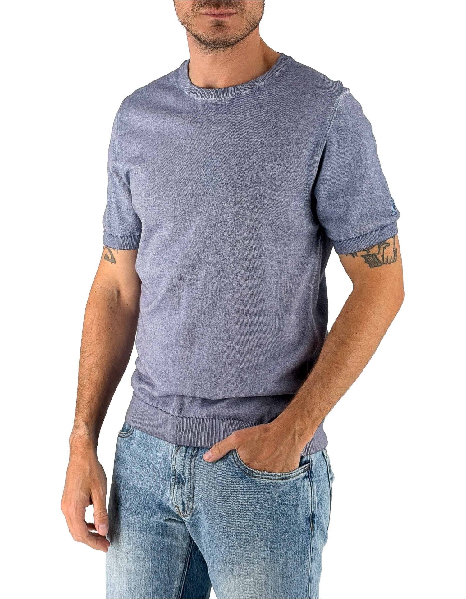 Devid Label Monterosso - Maglia Girocollo Manica Corta - Cotone Premium, Avio – vista principale – Master SKU DL_MONTEROSSO MT25100 AVIO