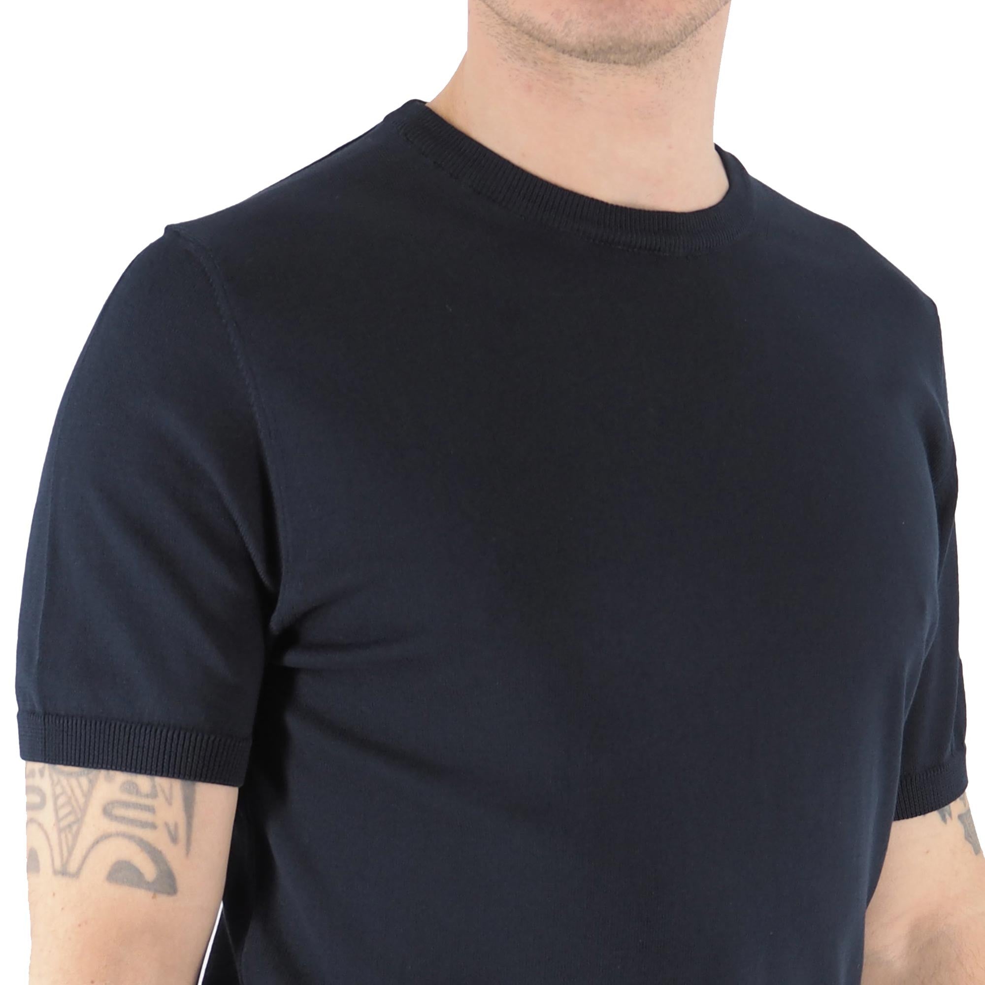 Devid Label Monterosso - Maglia Girocollo Manica Corta - Cotone Premium, Blu Navy – dettaglio prodotto 2 – Master SKU DL_MONTEROSSO MT25100 BLUNAVY