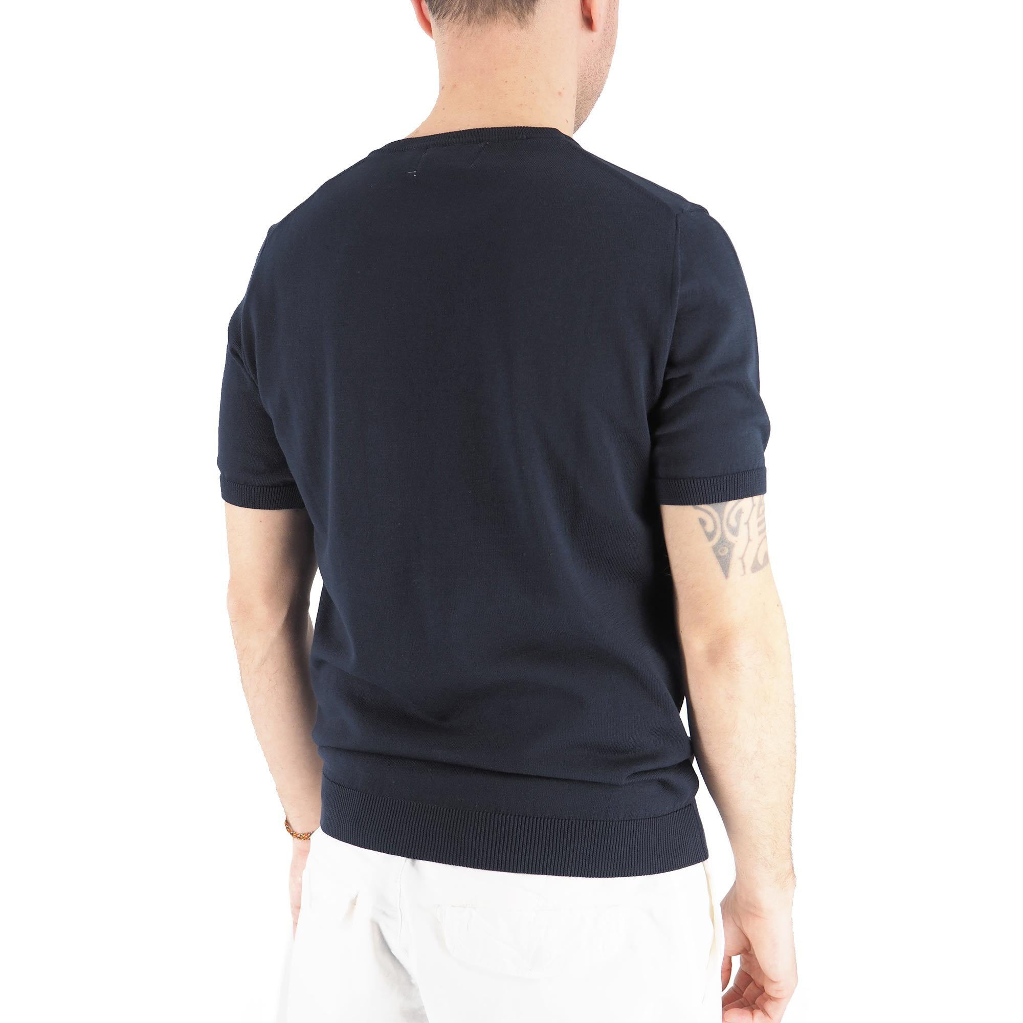 Devid Label Monterosso - Maglia Girocollo Manica Corta - Cotone Premium, Blu Navy – dettaglio prodotto 3 – Master SKU DL_MONTEROSSO MT25100 BLUNAVY
