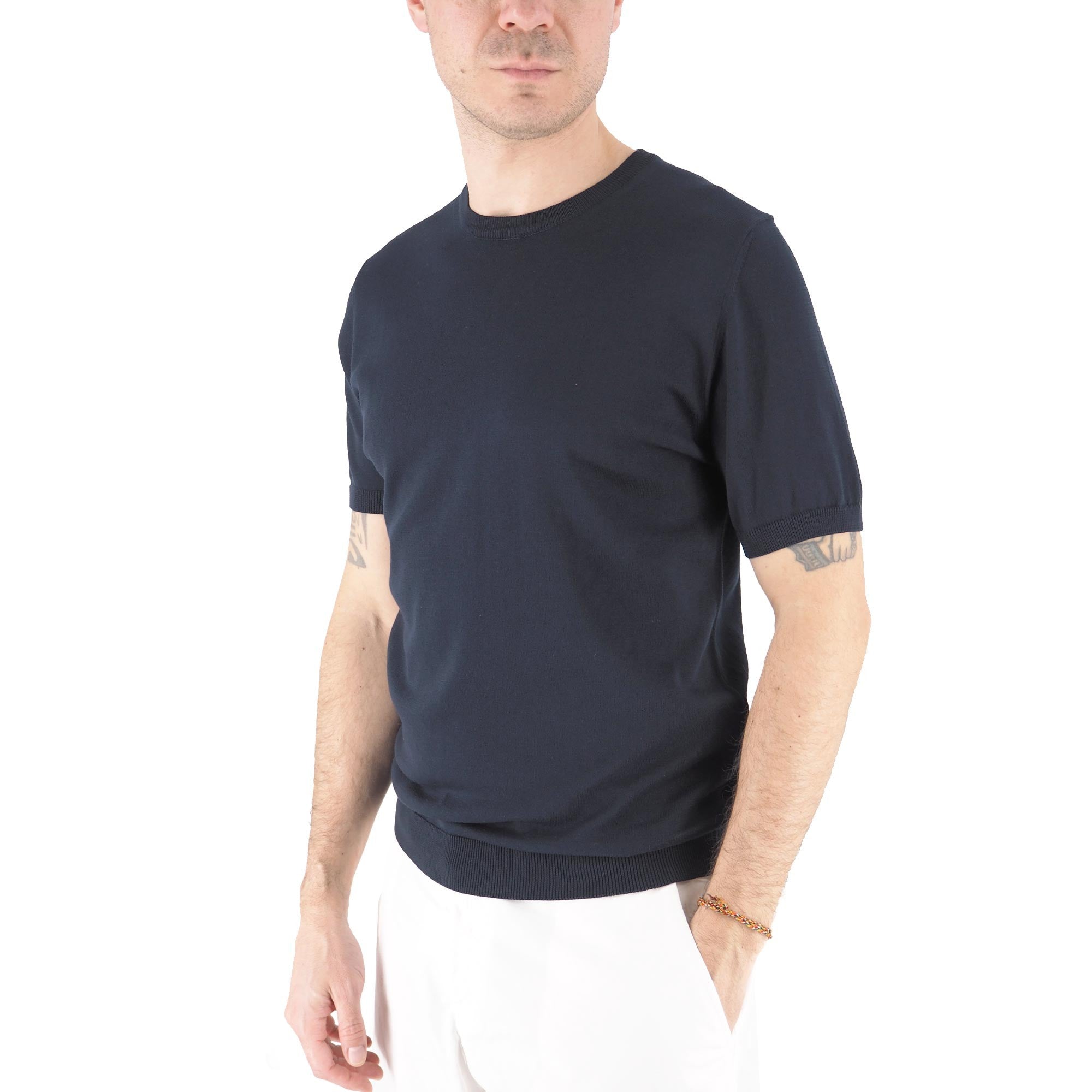 Devid Label Monterosso - Maglia Girocollo Manica Corta - Cotone Premium, Blu Navy – dettaglio prodotto 4 – Master SKU DL_MONTEROSSO MT25100 BLUNAVY