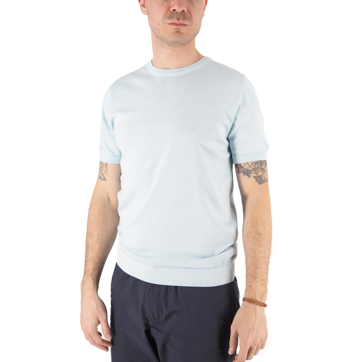 Devid Label Monterosso - Maglia Girocollo Manica Corta - Cotone Premium – dettaglio prodotto 4 – Master SKU DL_MONTEROSSO MT25100 ACMARINA