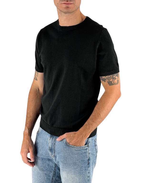 Devid Label Monterosso - Maglia Girocollo Manica Corta - Cotone Premium, Nero – vista principale – Master SKU DL_MONTEROSSO MT25100 NERO