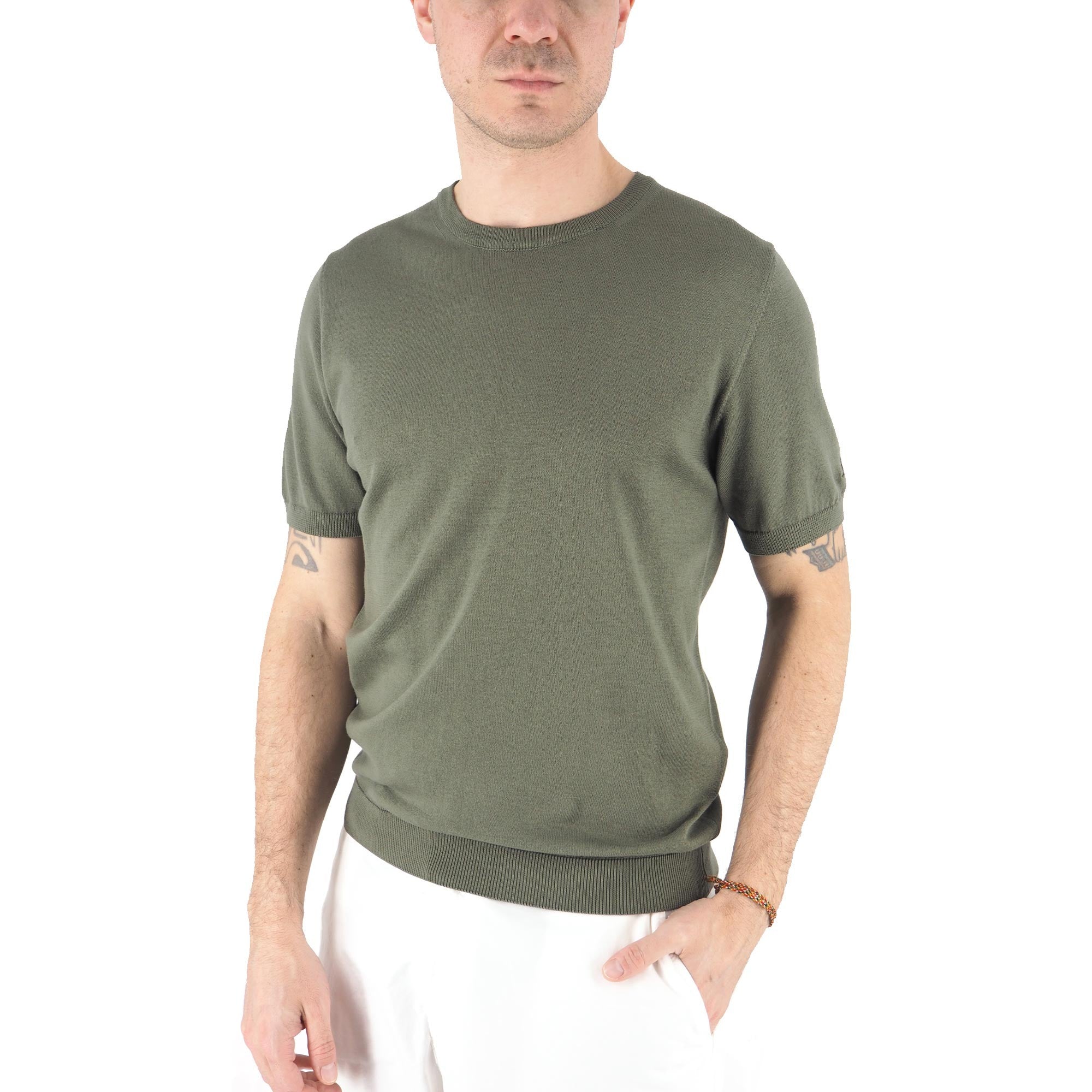 Devid Label Monterosso - Maglia Girocollo Manica Corta - Cotone Premium, Verde Militare – dettaglio prodotto 5 – Master SKU DL_MONTEROSSO MT25100 MILITARE