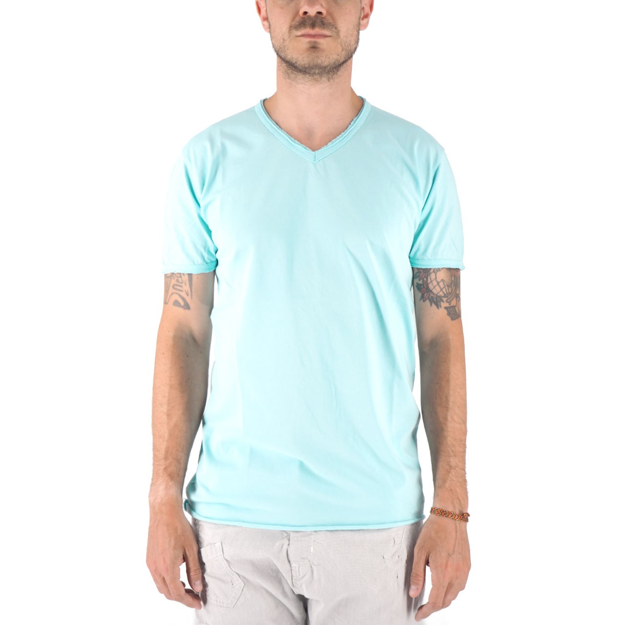 Devid Label Mosca - T-shirt Scollo V - Taglio Vivo, Azzurro – dettaglio prodotto 5 – Master SKU DL_MOSCA AZZURRO