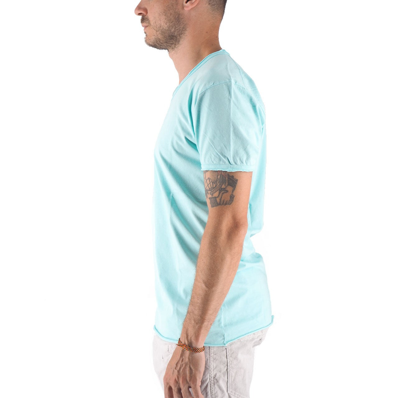 Devid Label Mosca - T-shirt Scollo V - Taglio Vivo, Azzurro – dettaglio prodotto 6 – Master SKU DL_MOSCA AZZURRO