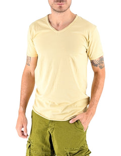 Devid Label Mosca - T-shirt Scollo V - Taglio Vivo, Beige – vista principale – Master SKU DL_MOSCA LIGHT BEIGE