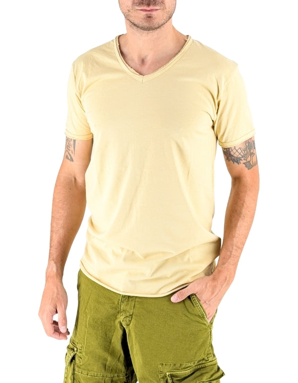 Devid Label Mosca - T-shirt Scollo V - Taglio Vivo, Beige – vista principale – Master SKU DL_MOSCA LIGHT BEIGE