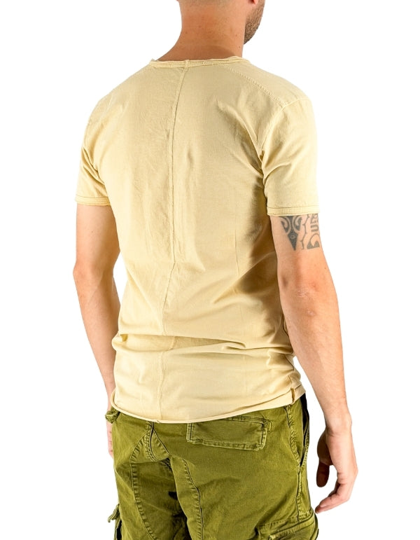 Devid Label Mosca - T-shirt Scollo V - Taglio Vivo, Beige – dettaglio prodotto 4 – Master SKU DL_MOSCA LIGHT BEIGE