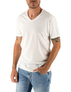 Devid Label Mosca - T-shirt Scollo V - Taglio Vivo, Bianco – vista principale – Master SKU DL_MOSCA BIANCO