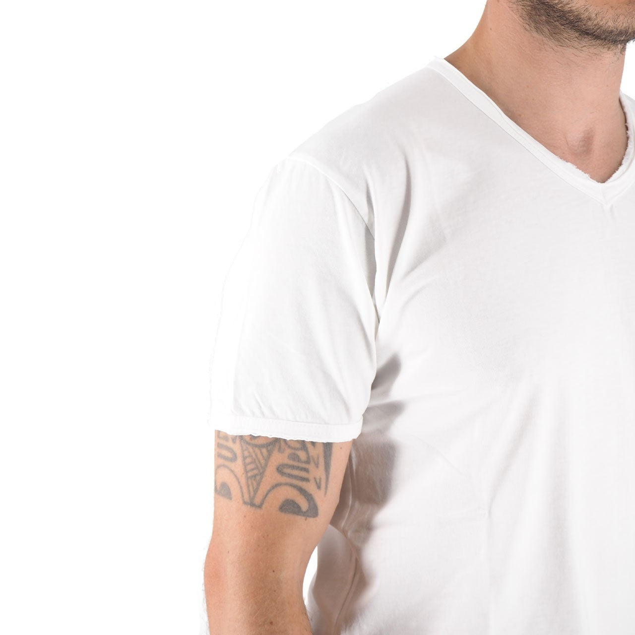 Devid Label Mosca - T-shirt Scollo V - Taglio Vivo, Bianco – dettaglio prodotto 2 – Master SKU DL_MOSCA BIANCO
