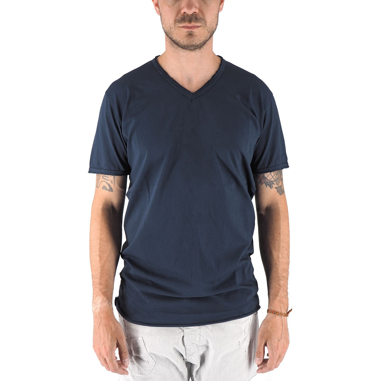 Devid Label Mosca - T-shirt Scollo V - Taglio Vivo, Blu Navy – dettaglio prodotto 5 – Master SKU DL_MOSCA BLU NAVY