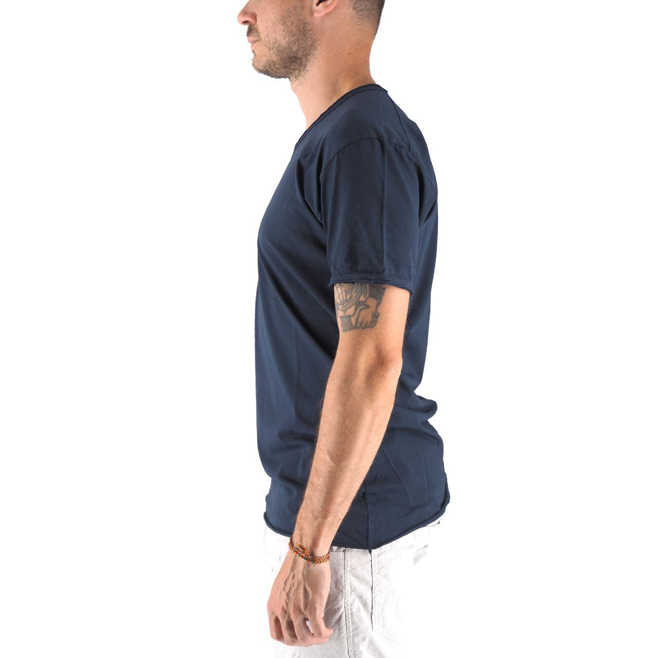 Devid Label Mosca - T-shirt Scollo V - Taglio Vivo, Blu Navy – dettaglio prodotto 6 – Master SKU DL_MOSCA BLU NAVY