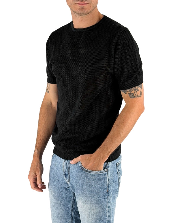 Devid Label Ostuni - Maglia Traforata - 100% Cotone, Nero – vista principale – Master SKU DL_L005_MIKE_NERO