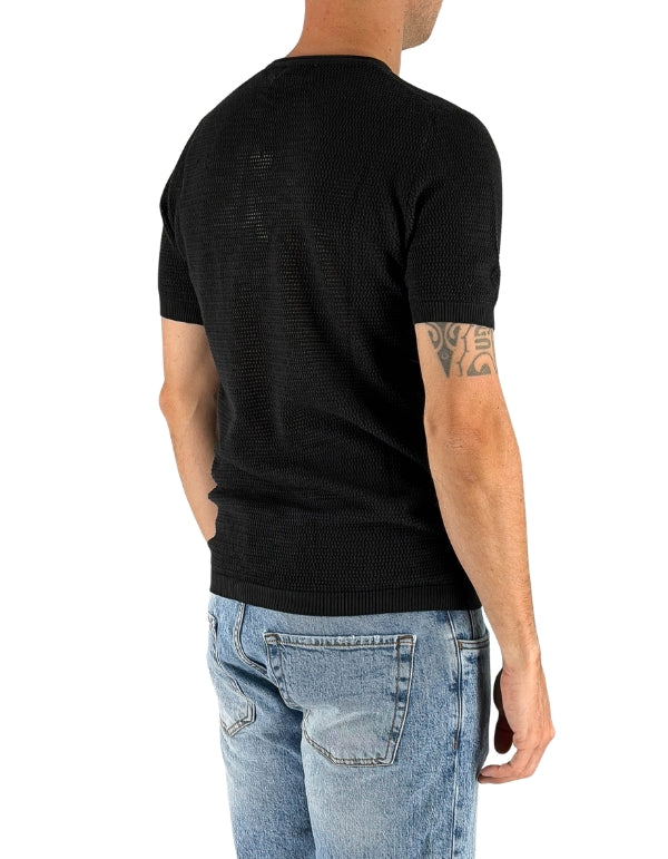 Devid Label Ostuni - Maglia Traforata - 100% Cotone, Nero – dettaglio prodotto 3 – Master SKU DL_L005_MIKE_NERO