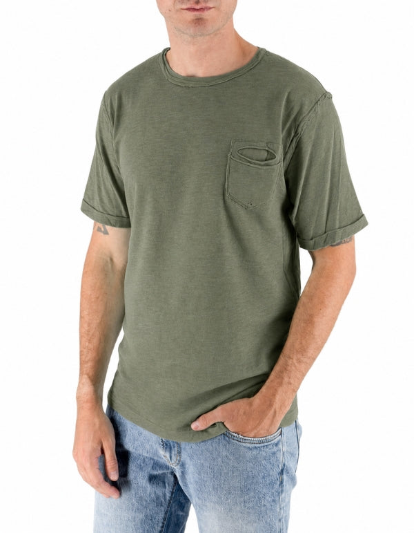 Devid Label Pocket - T-shirt con Taschino - Fiammata, Verde Militare – vista principale – Master SKU DL_POCKET FIAMMA VERDE MILITARE