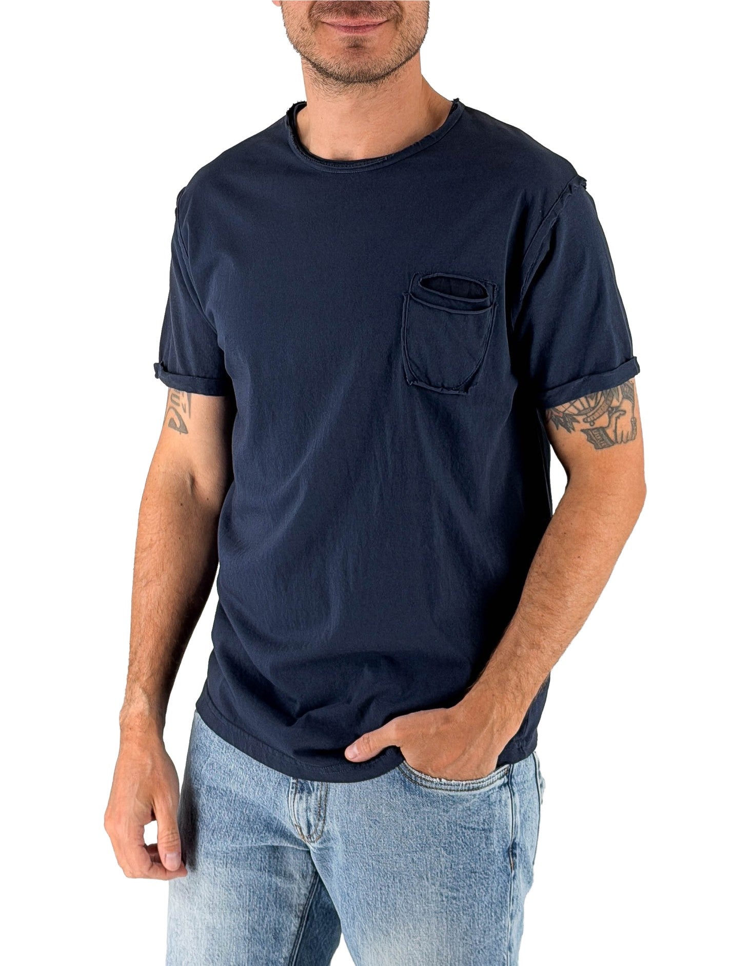 Devid Label Shiro - T-shirt Girocollo con Taschino - Essential, Blu Navy – vista principale – Master SKU DL_SHIRO BLU NAVY