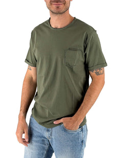 Devid Label Shiro - T-shirt Girocollo con Taschino - Essential, Verde Militare – vista principale – Master SKU DL_SHIRO VERDE MILITARE