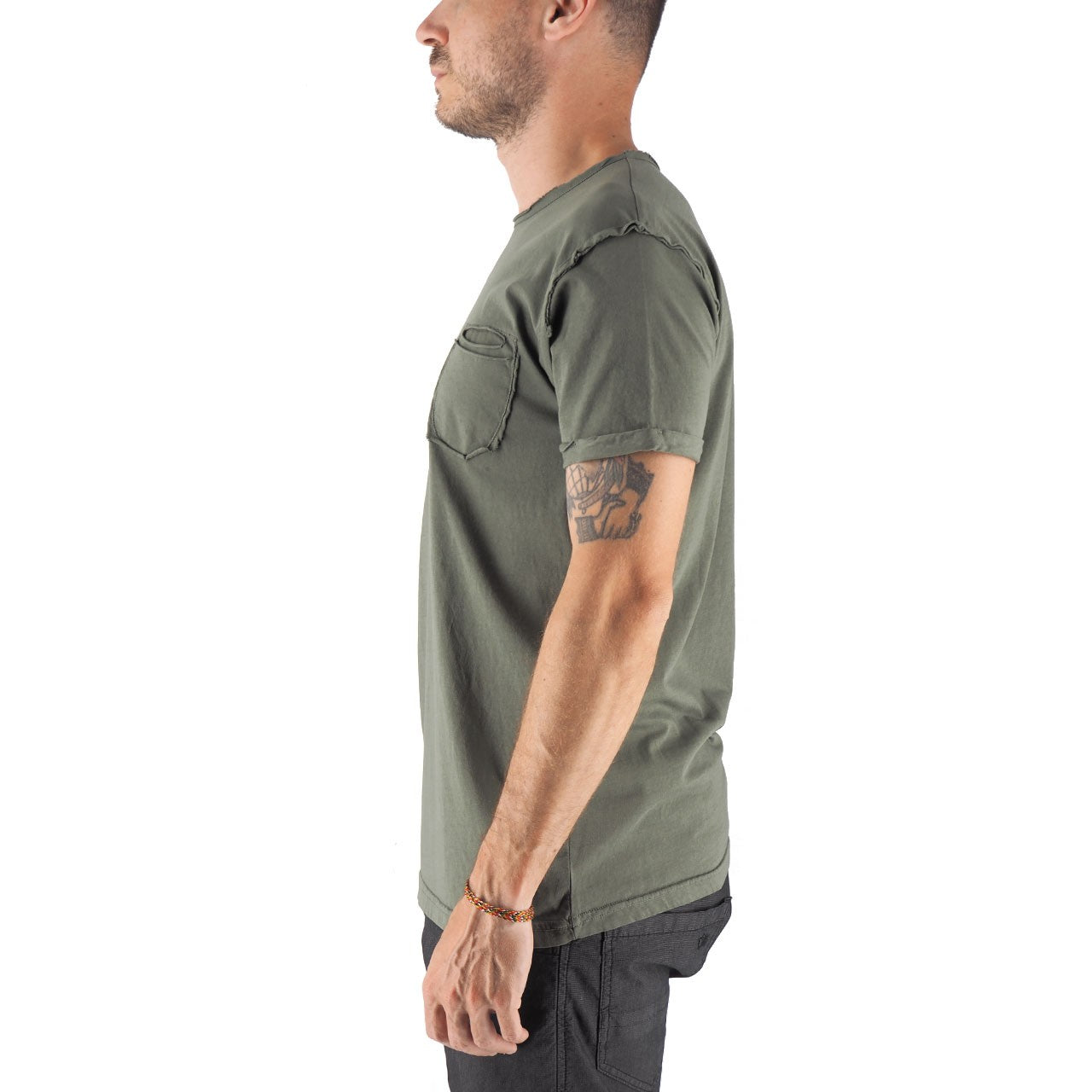 Devid Label Shiro - T-shirt Girocollo con Taschino - Essential, Verde Militare – dettaglio prodotto 5 – Master SKU DL_SHIRO VERDE MILITARE
