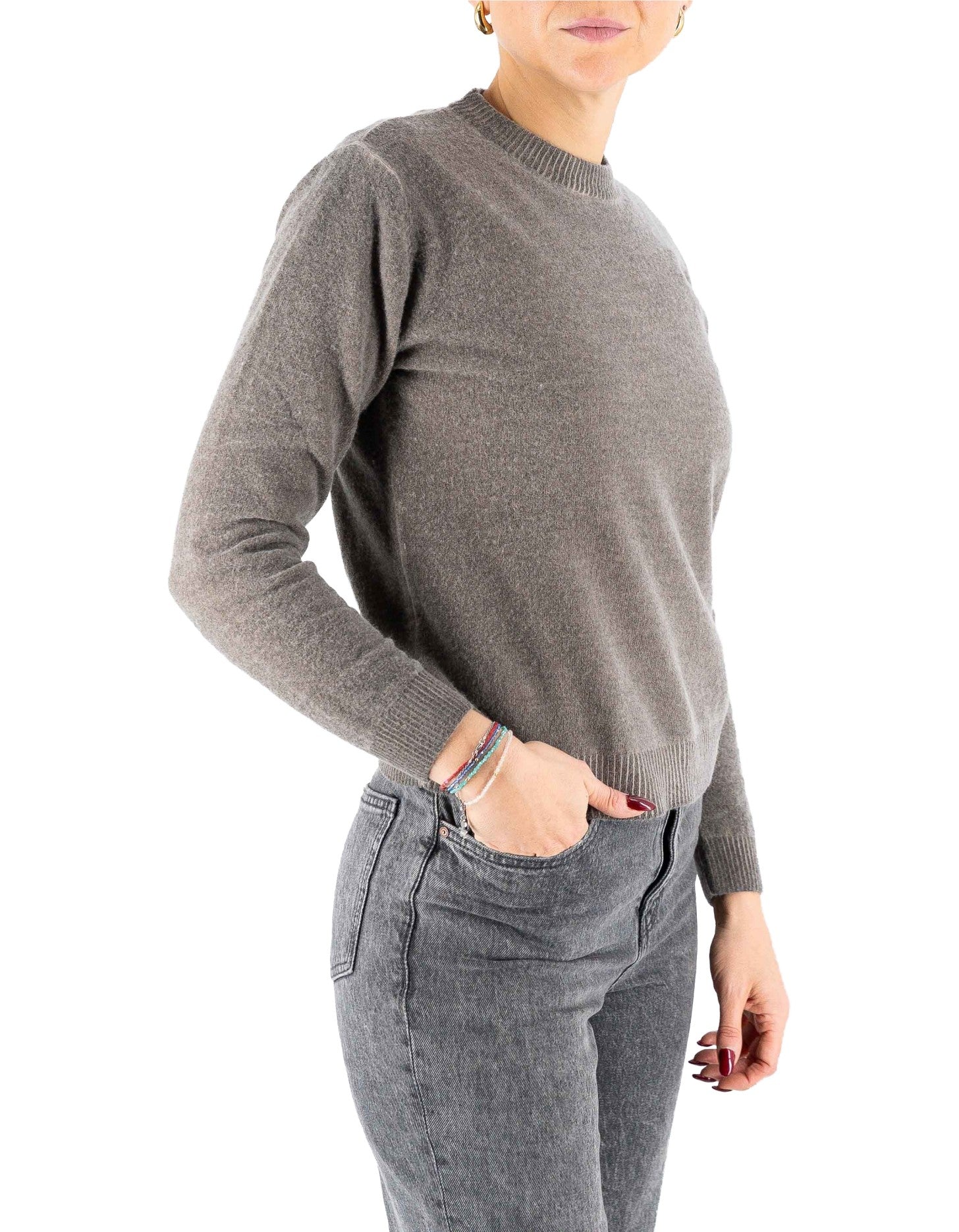Devid Label Tromsoe - Maglia Girocollo - Lana Cashmere, Tortora – dettaglio prodotto 3 – Master SKU DL_DL020_TORTORA_CAMPIONE