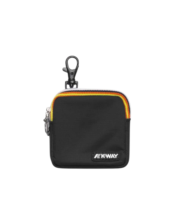 Custodia K-Way Emee Black Pure di DevidLabel, mini pochette nera con zip e iconico nastro tricolore