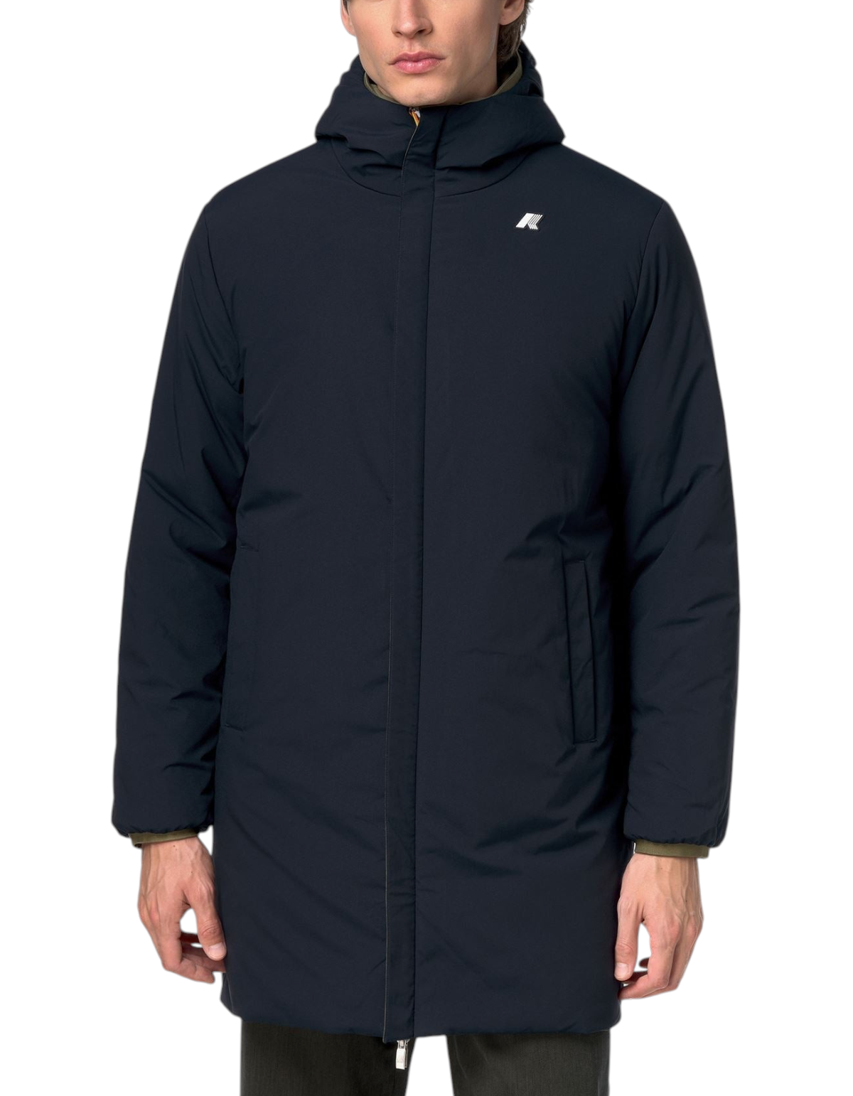Giacca K-Way Jacob ST Warm Double DevidLabel blu scuro con cappuccio, ideale per l'autunno e l'inverno