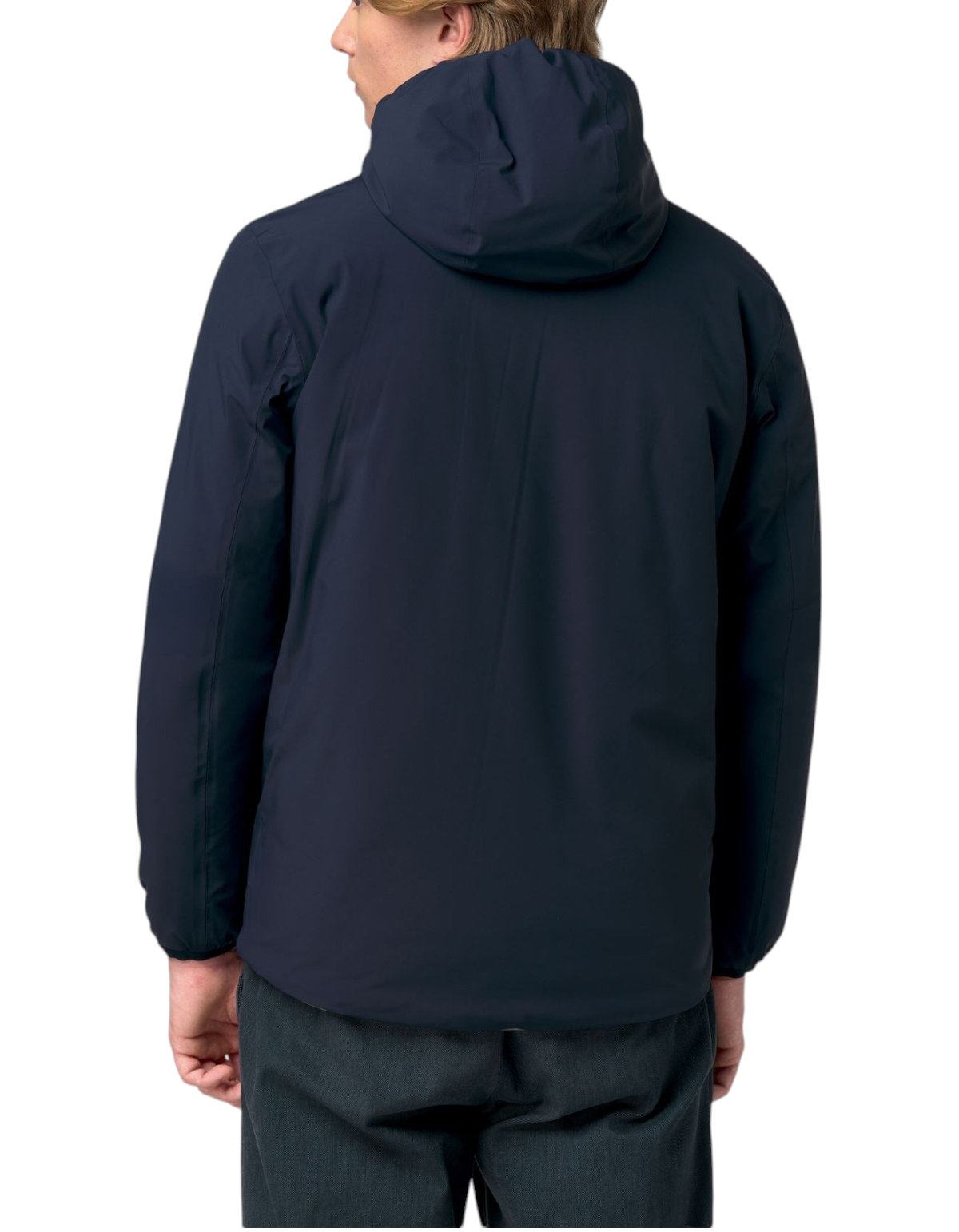 Giacca reversibile DevidLabel K-Way Jack ST Warm Double blu scuro con cappuccio, vista posteriore su modello