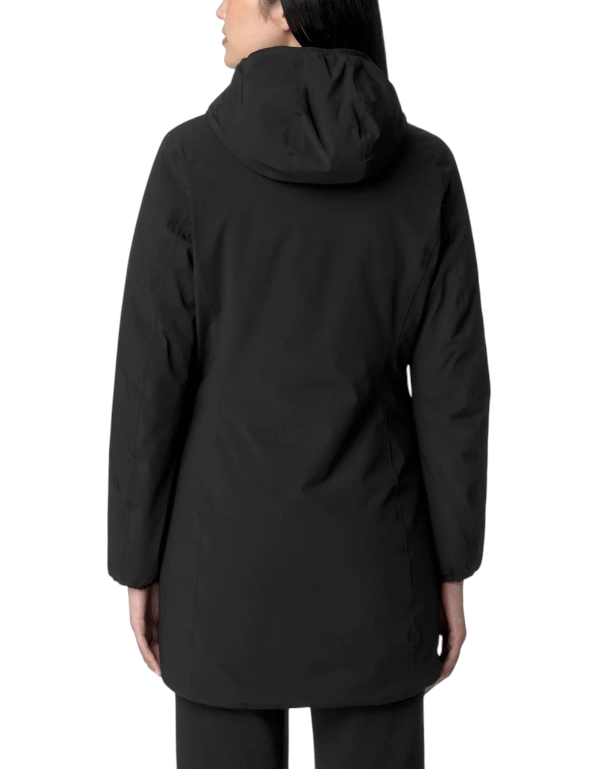 Giacca K-Way Denise ST Warm Double nera vista posteriore indossata da una donna, ideale per l'inverno da DevidLabel