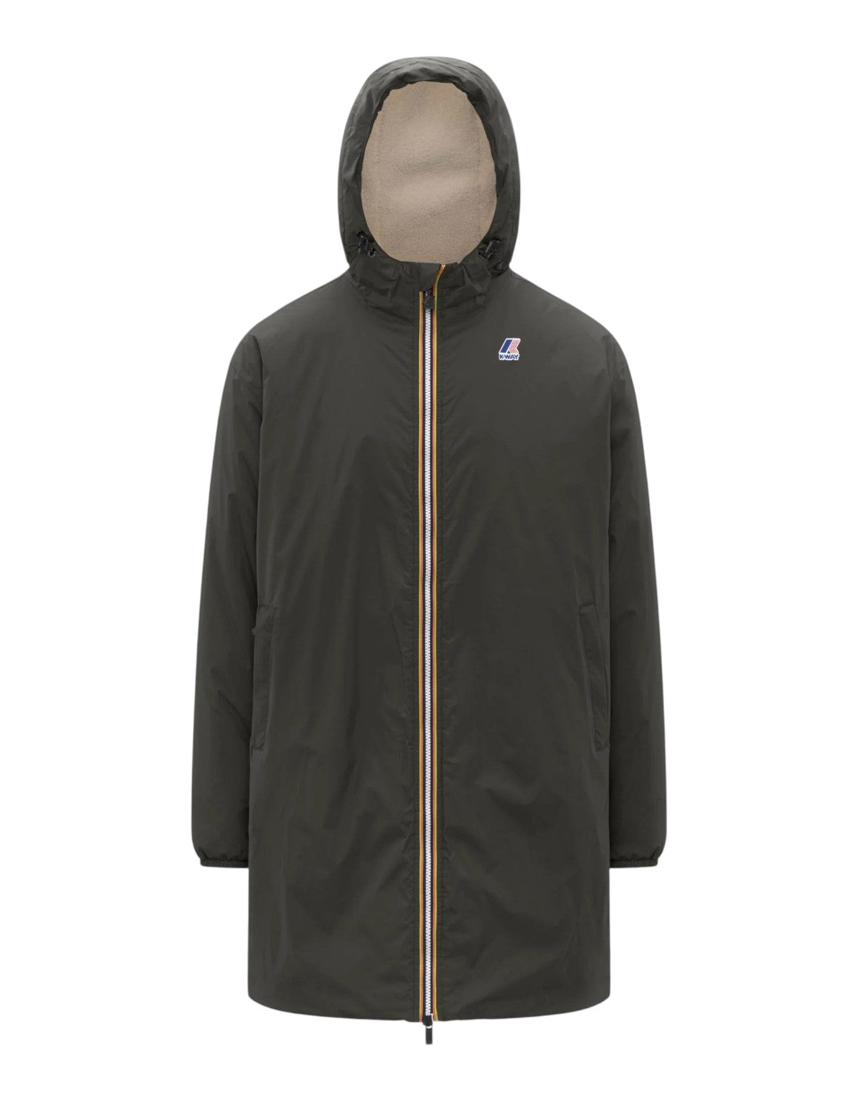 Giacca unisex DevidLabel K-Way Le Vrai 4.0 Eiffel Orsetto color verde scuro con interno in pile e cappuccio