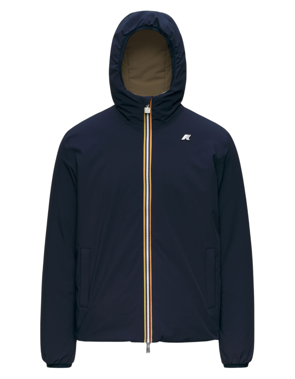 Giacca reversibile K-Way Jack ST Warm Double di DevidLabel in blu scuro e verde militare con cappuccio e zip