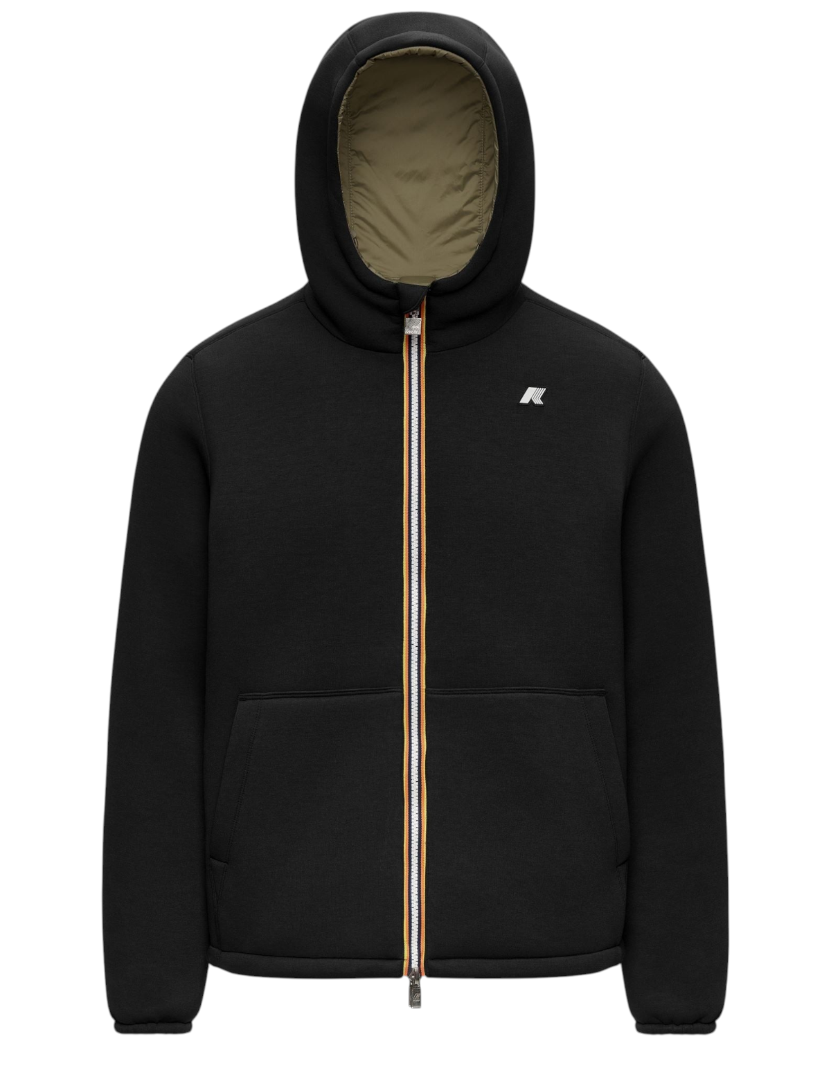 Giacca reversibile K-Way Jack Spacer Nylon Double di DevidLabel in nero e verde militare con zip iconica