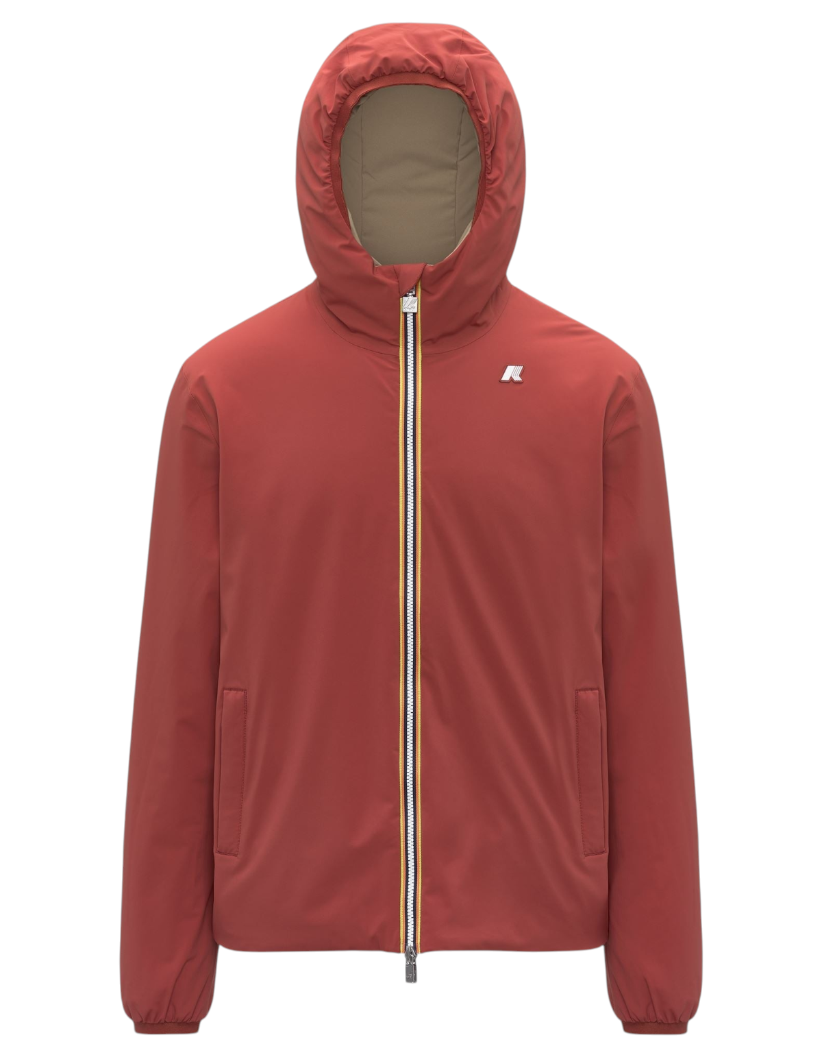 Giacca reversibile DevidLabel K-Way Jack ST Warm Double rossa e beige con cappuccio e chiusura a zip
