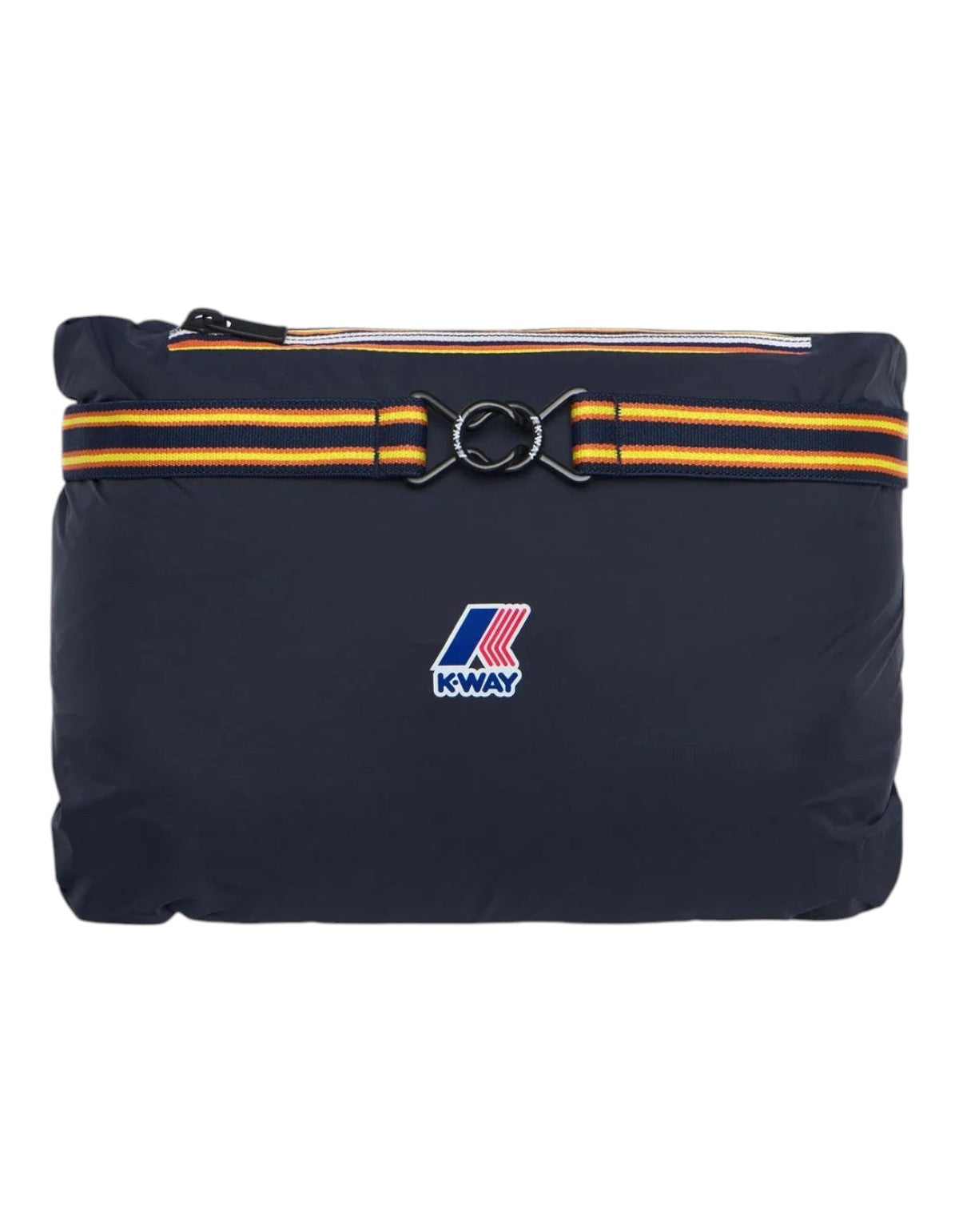 Giacca K-Way Le Vrai 4.0 Claude Warm Black Pure di DevidLabel ripiegata con iconico nastro tricolore e logo