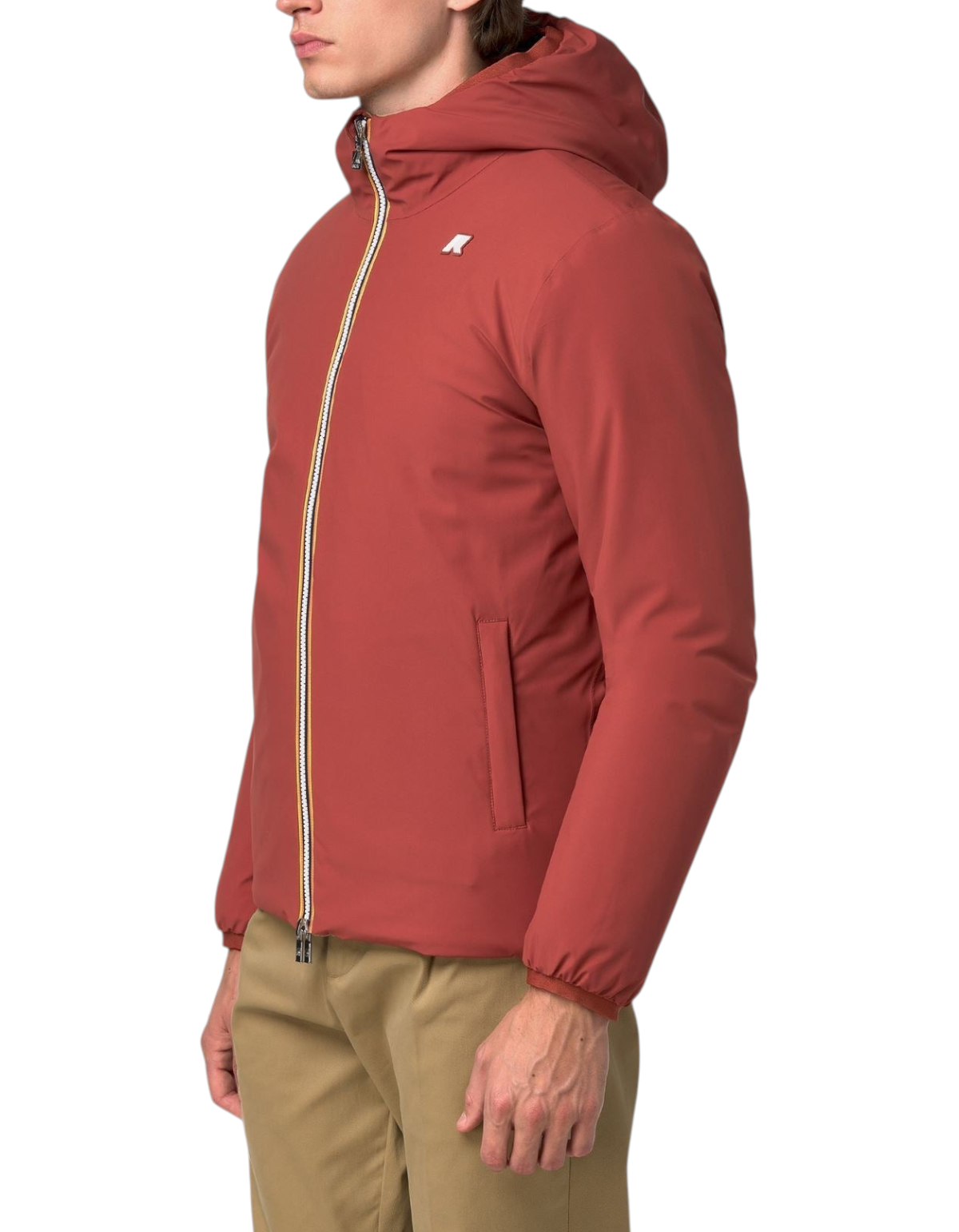 Giacca reversibile DevidLabel K-Way Jack ST Warm Double rossa e beige con cappuccio e zip frontale