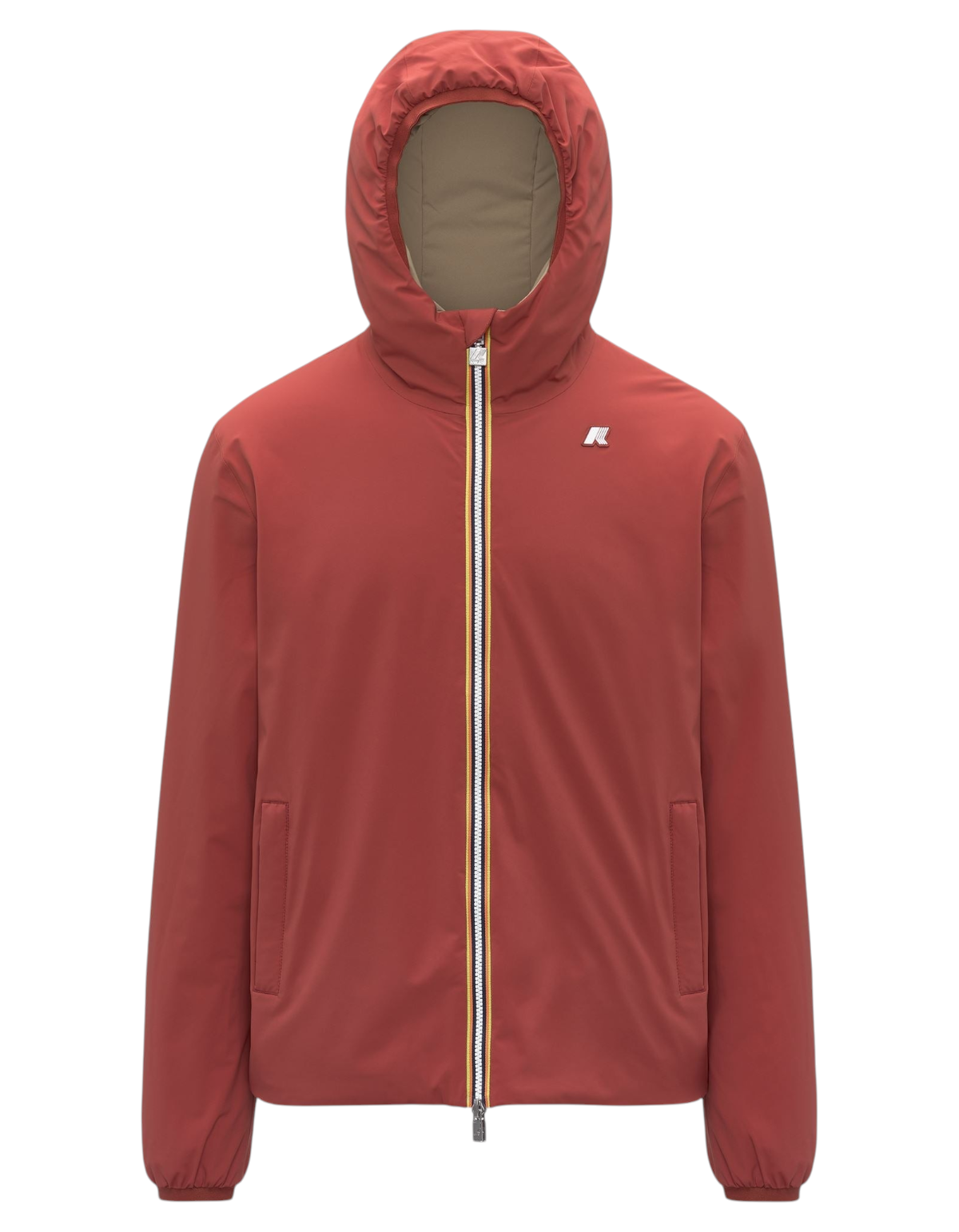 Giacca reversibile DevidLabel K-Way Jack ST Warm Double rossa e beige con cappuccio e zip frontale